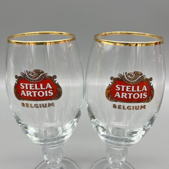 Stella Artois Chalice Beer Glasses Gold Rim 33cl  Set of 2 Barware Man Cave 1 - Picture 6 of 11